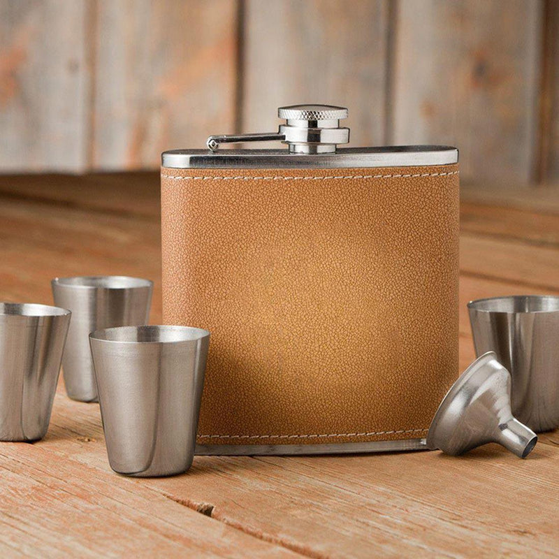 Groomsmen Hide Stitch Flask & Shot Glass Set -  - JDS
