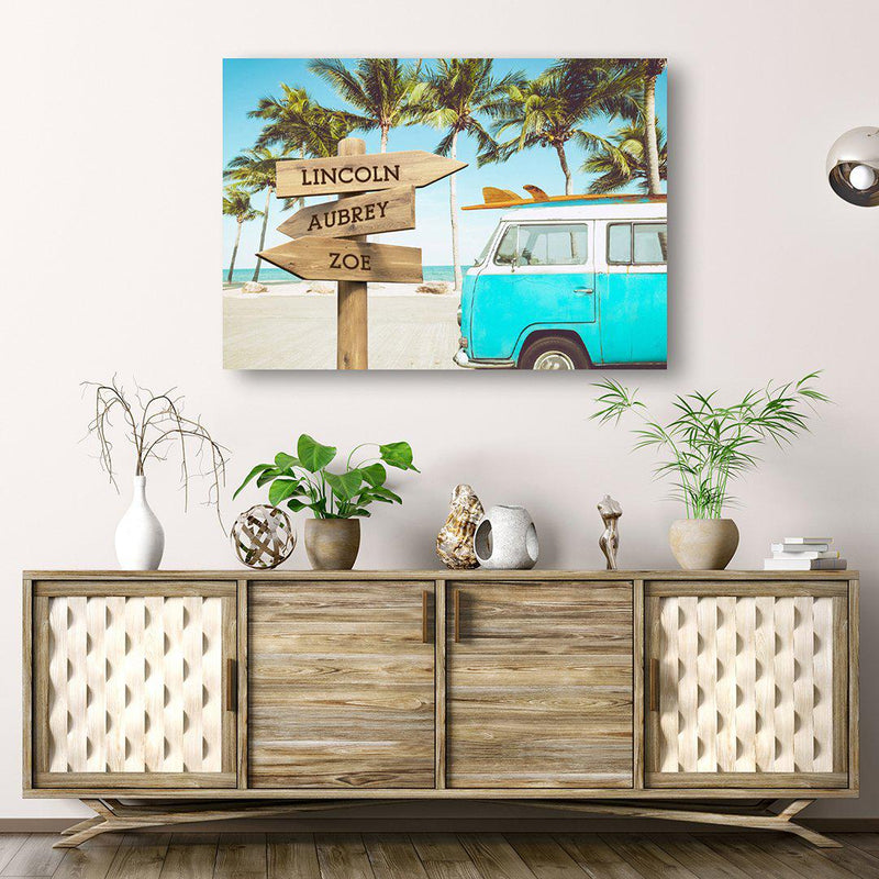 Personalized Surf Van Canvas Print with Family Names -  - JDS