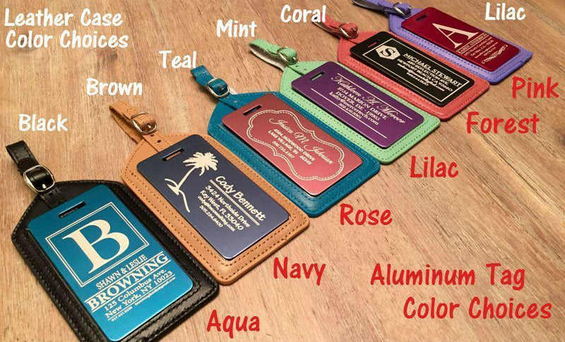 Personalized Aluminum Luggage Tags with Optional Leather Casing -  - Completeful