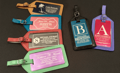 Personalized Aluminum Luggage Tags with Optional Leather Casing -  - Completeful