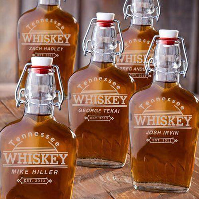 Set of 5 Engraved Vintage Glass Flasks -  - JDS