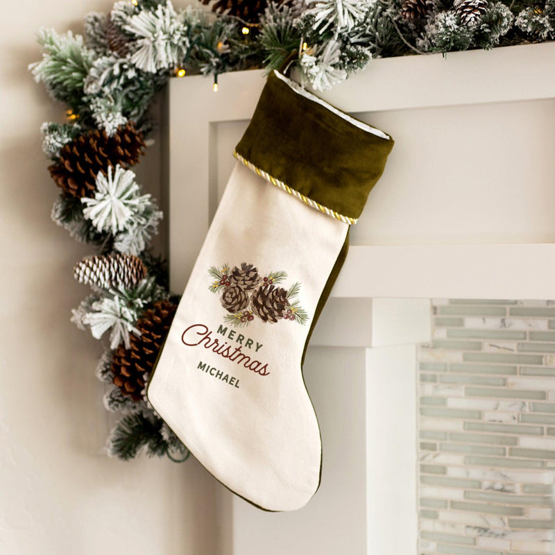 Personalized Cream Velvet Trimmed Christmas Stockings -
