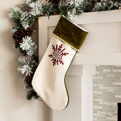 Personalized Cream Velvet Trimmed Christmas Stockings -