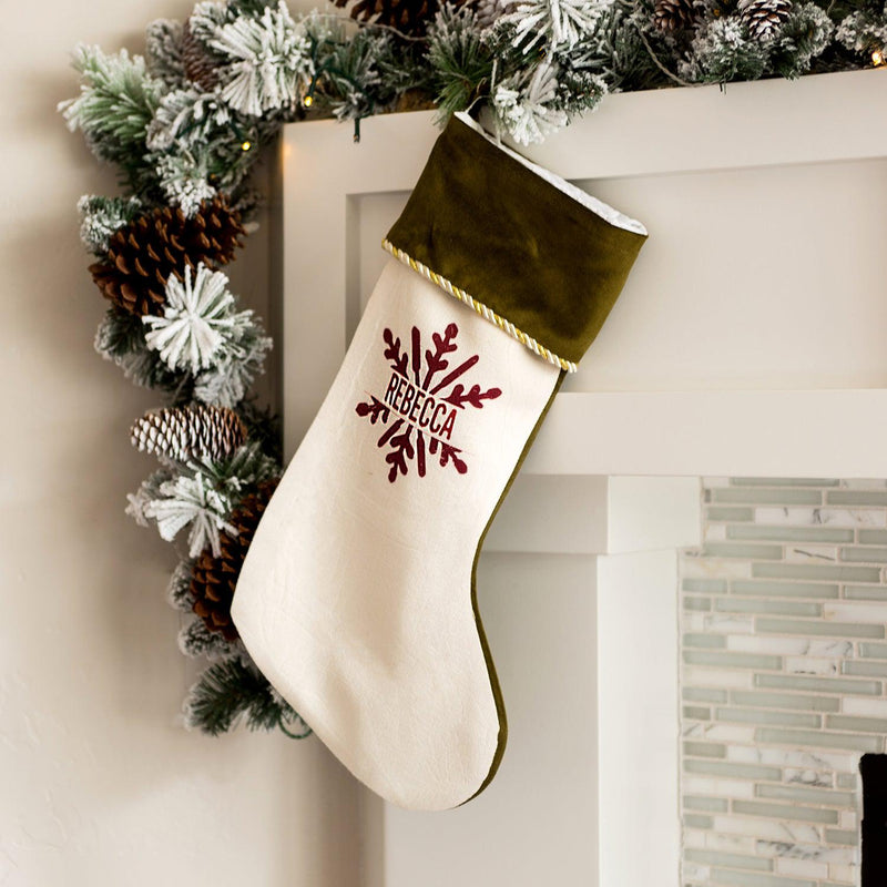 Personalized Cream Velvet Trimmed Christmas Stockings -
