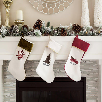 Personalized Cream Velvet Trimmed Christmas Stockings -