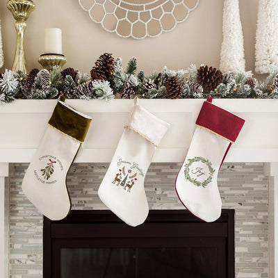 Personalized Cream Velvet Trimmed Christmas Stockings -  - Wingpress Designs