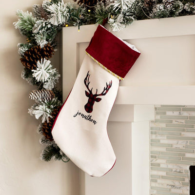 Personalized Cream Velvet Trimmed Christmas Stockings -