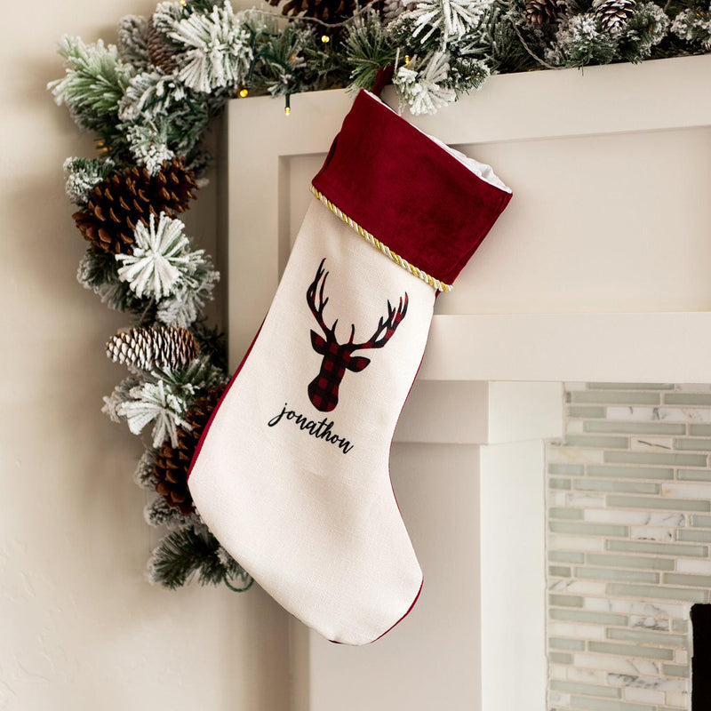 Personalized Cream Velvet Trimmed Christmas Stockings -