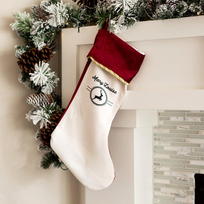Personalized Cream Velvet Trimmed Christmas Stockings -