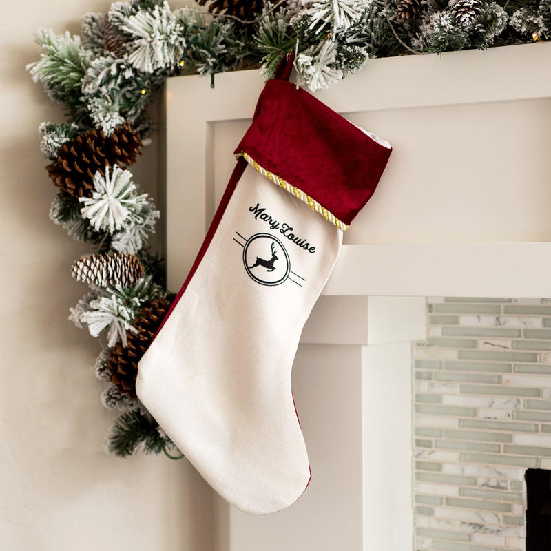Personalized Cream Velvet Trimmed Christmas Stockings -