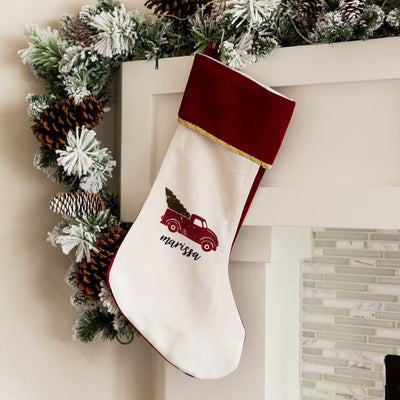 Personalized Cream Velvet Trimmed Christmas Stockings -