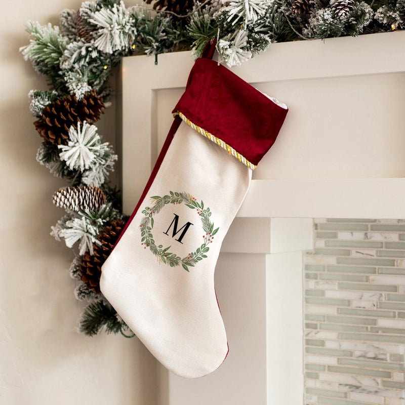 Personalized Cream Velvet Trimmed Christmas Stockings -