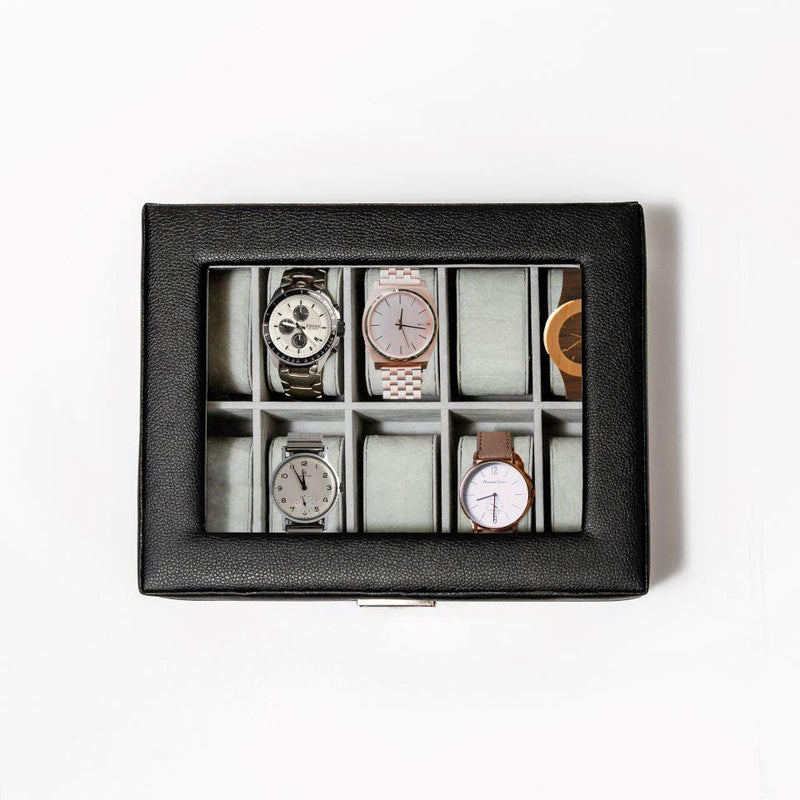 Personalized Black Leather Watch Box -  - JDS