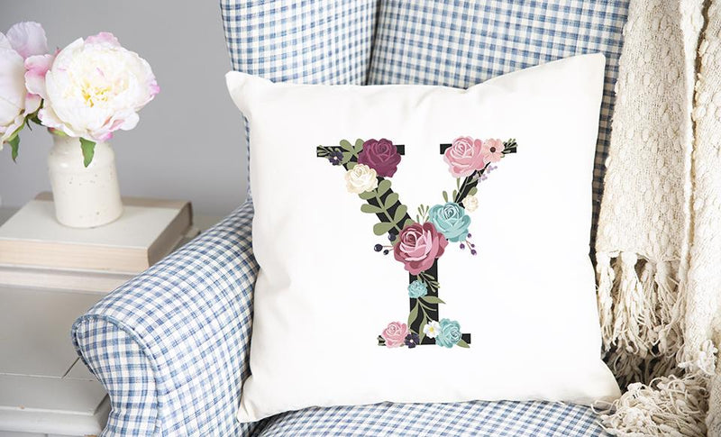 Floral Alphabet Throw Pillow Covers (Non-Personalized) -  - Qualtry