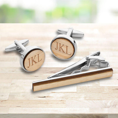Personalized Bamboo Cufflinks & Tie Clip Gift Set -  - JDS