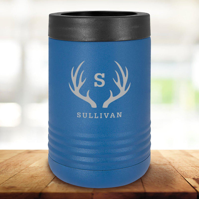 Personalized Royal Blue Can Cooler - Antlers - JDS