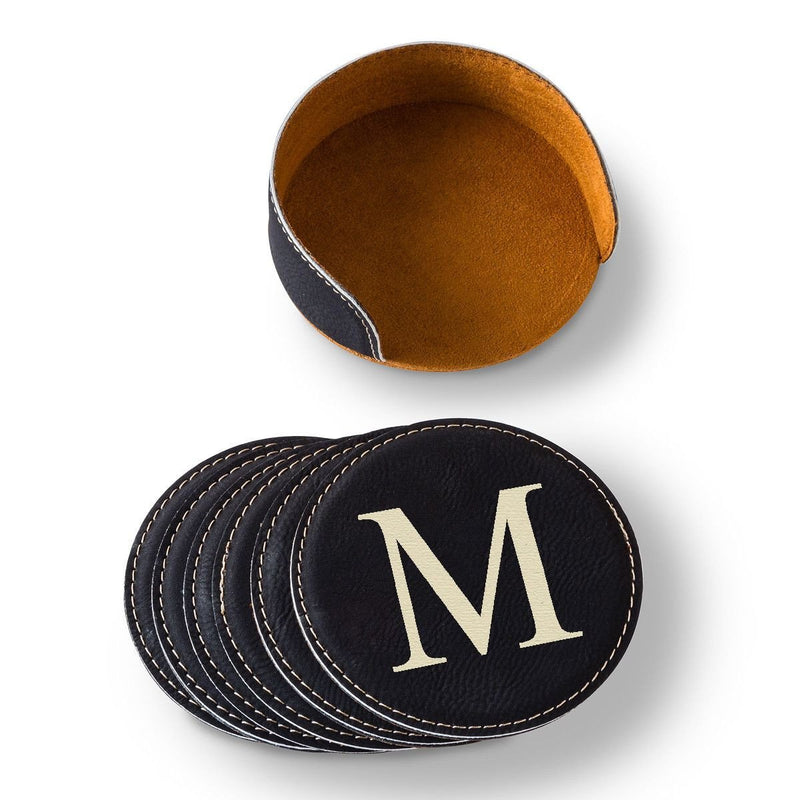 Personalized Round Vegan Leather Coaster Set - 4 Colors -  - JDS