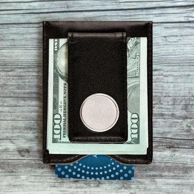 Monogrammed Black Leather Wallet and Money Clip -  - JDS
