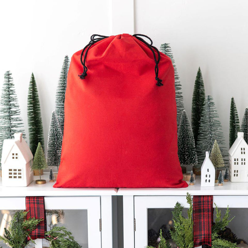 Personalized Christmas Cotton Santa Bags - Large 19.5 x 26 / Red - Wingpress Designs