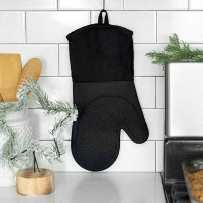 Personalized Christmas Silicone Oven Mitts - Black - Qualtry