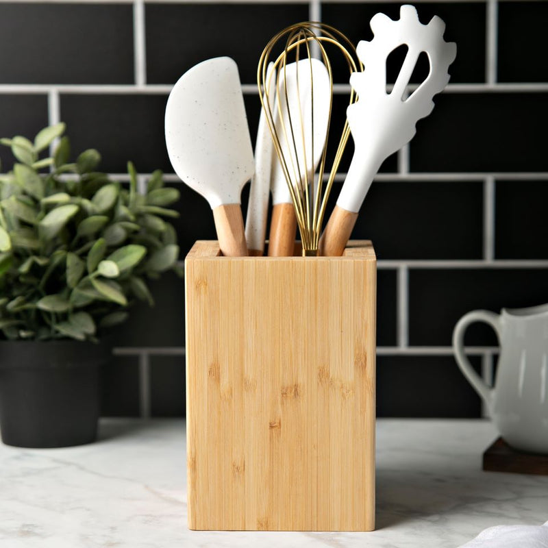 Personalized Bamboo Kitchen Utensil Holder - Floral Designs -  - Qualtry