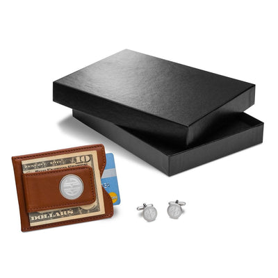 Personalized Brown Leather Wallet & Monogram Cufflinks Gift Set -  - JDS
