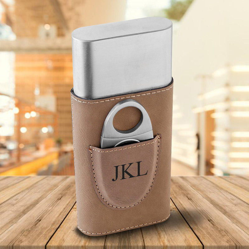Personalized Cigar Holder - Tan - 3Initials - JDS