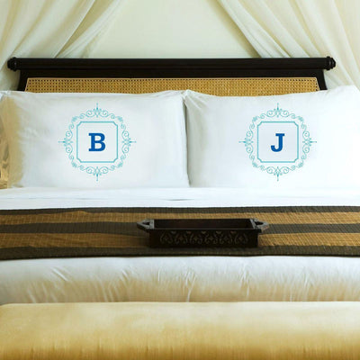 Personalized Initial Motif Couples' Pillowcases - Blue - JDS