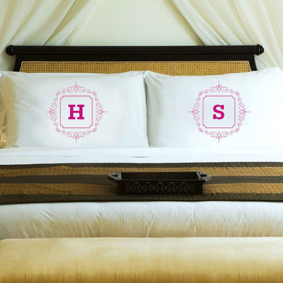Personalized Initial Motif Couples' Pillowcases - Pink - JDS