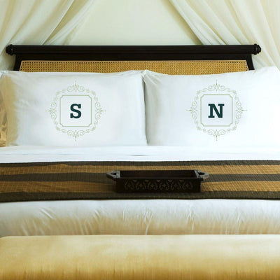 Personalized Initial Motif Couples' Pillowcases - Sage Green - JDS
