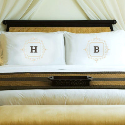 Personalized Initial Motif Couples' Pillowcases - Sand - JDS