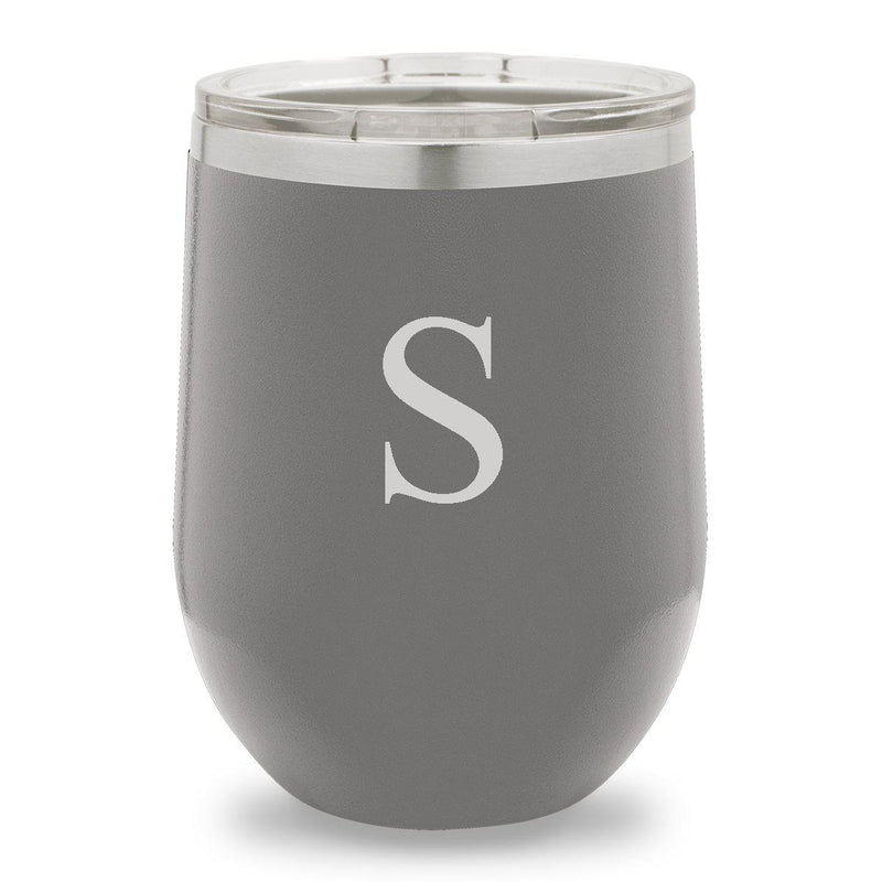 Personalized Grey 12oz. Insulated Wine Tumbler - Single Initial - JDS