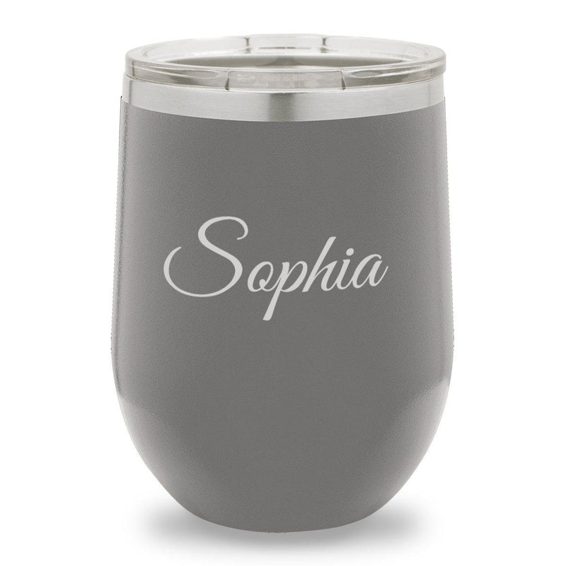 Personalized Grey 12oz. Insulated Wine Tumbler - Script - JDS