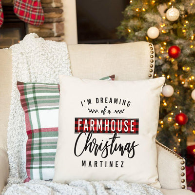 Personalized Farmhouse Christmas Throw Pillow Covers -