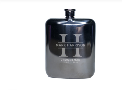 Personalized 5 oz. Square Round Black Flask -