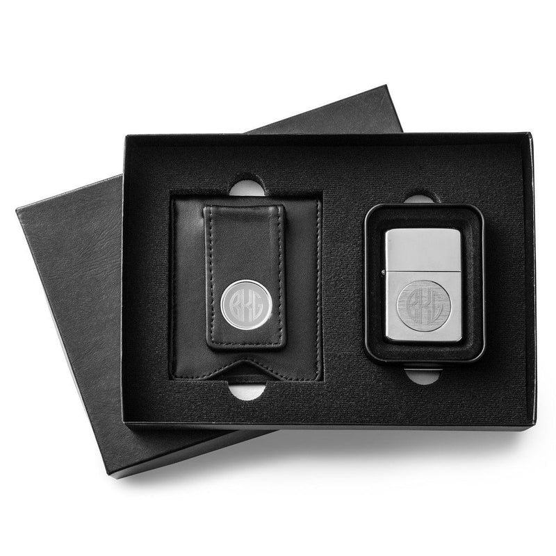 Personalized Black Money Clip & Chrome Lighter Set -  - JDS