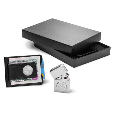 Personalized Black Money Clip & Chrome Lighter Set -  - JDS