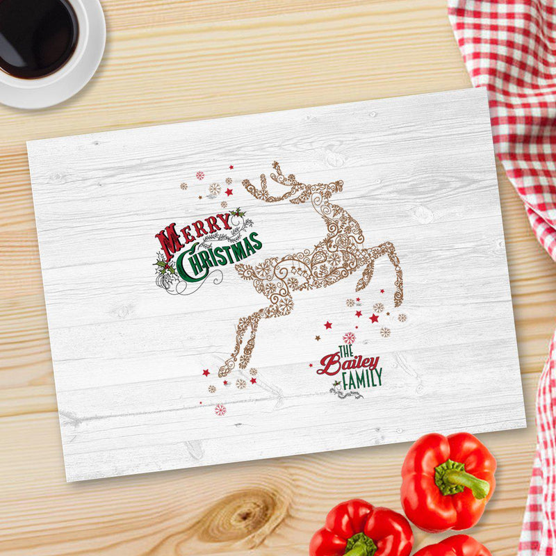 Personalized Christmas Glass Cutting Boards - Vintage Deer - JDS