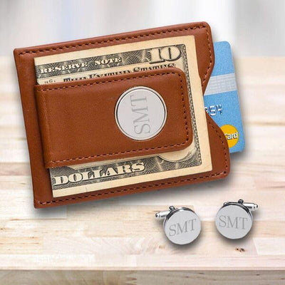 Personalized Brown Money Clip & Cufflinks Set -  - JDS