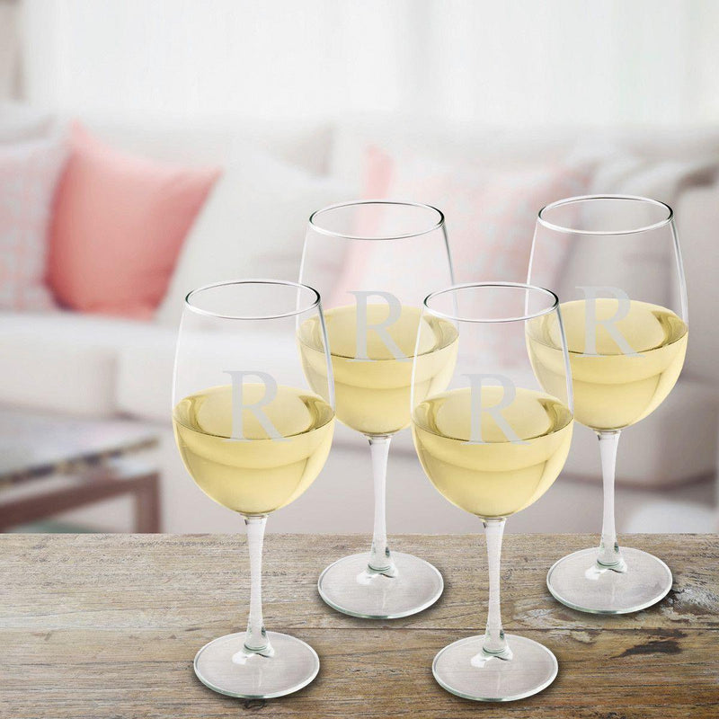 Personalized Set of 4 White Wine Glasses - Initial - JDS