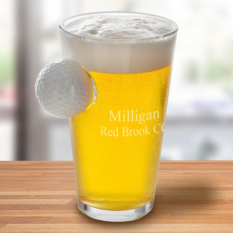 Personalized Golf Ball Pint Glass 16oz. - 2lines - JDS