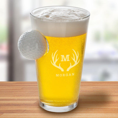 Personalized Golf Ball Pint Glass 16oz. - Antlers - JDS