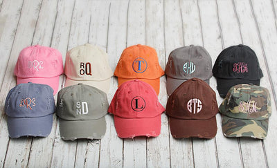 Monogrammed Distressed Baseball Hat -  - Qualtry