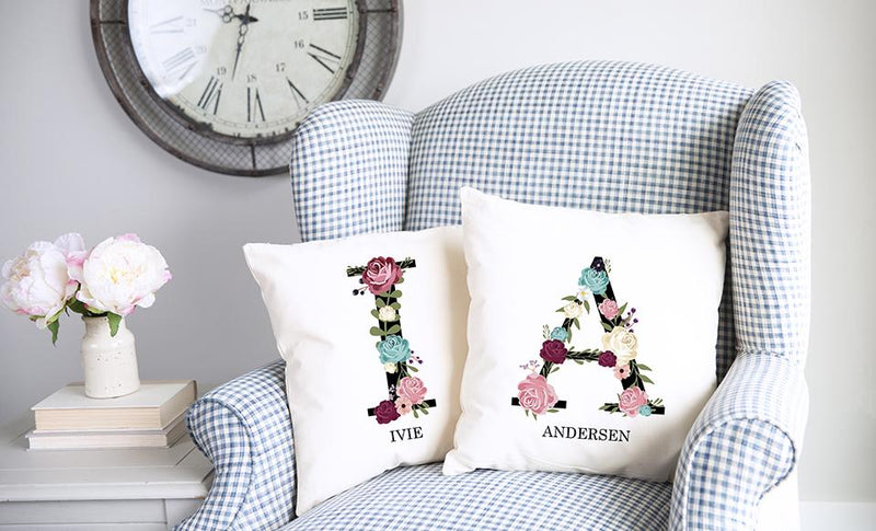 Personalized Floral Alphabet Throw Pillow Covers -  - Qualtry