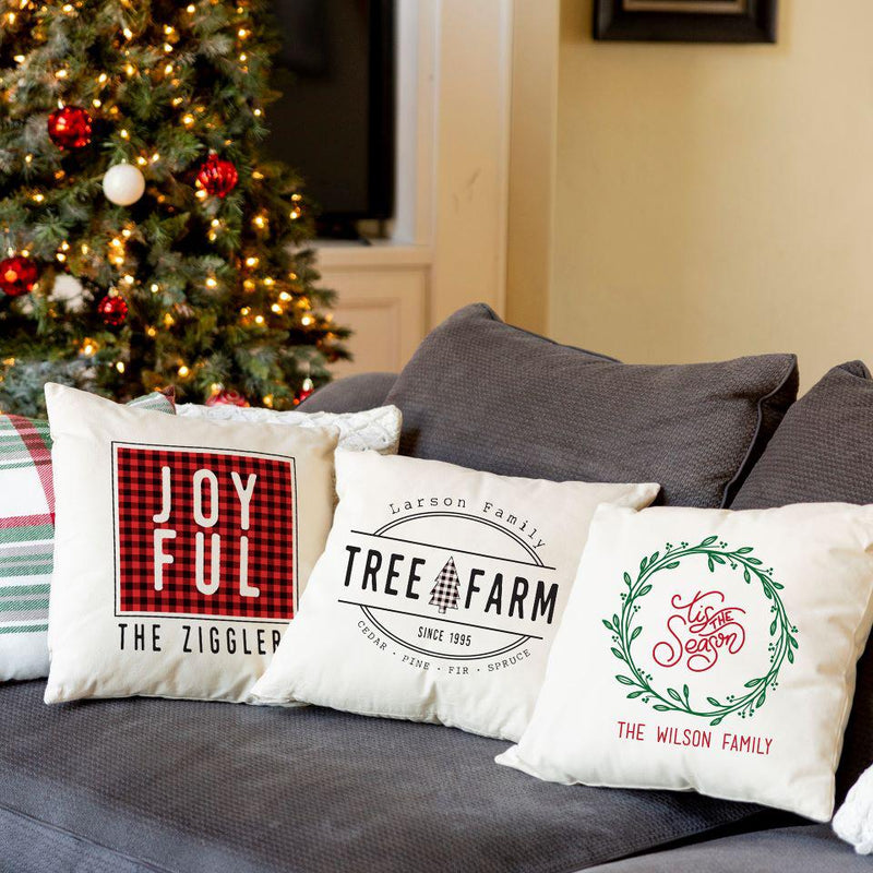 Personalized Farmhouse Christmas Throw Pillow Covers -