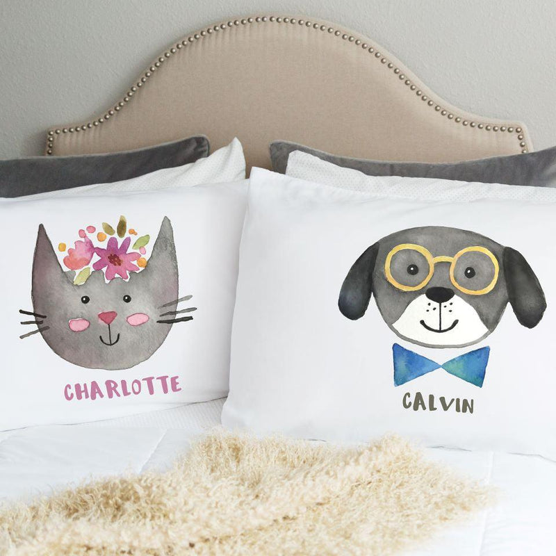 Personalized Kids Whimsical Dog and Cat Pillowcases -  - Wingpress Designs