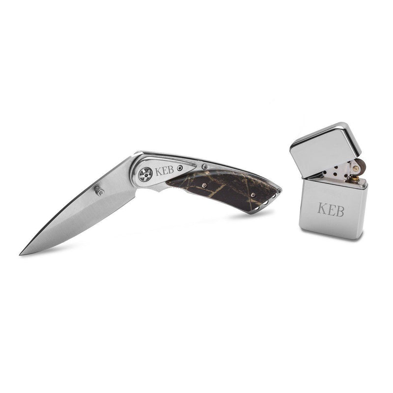 Personalized Hunter Gift Set Camouflage Pocket Knife & Lighter -  - JDS