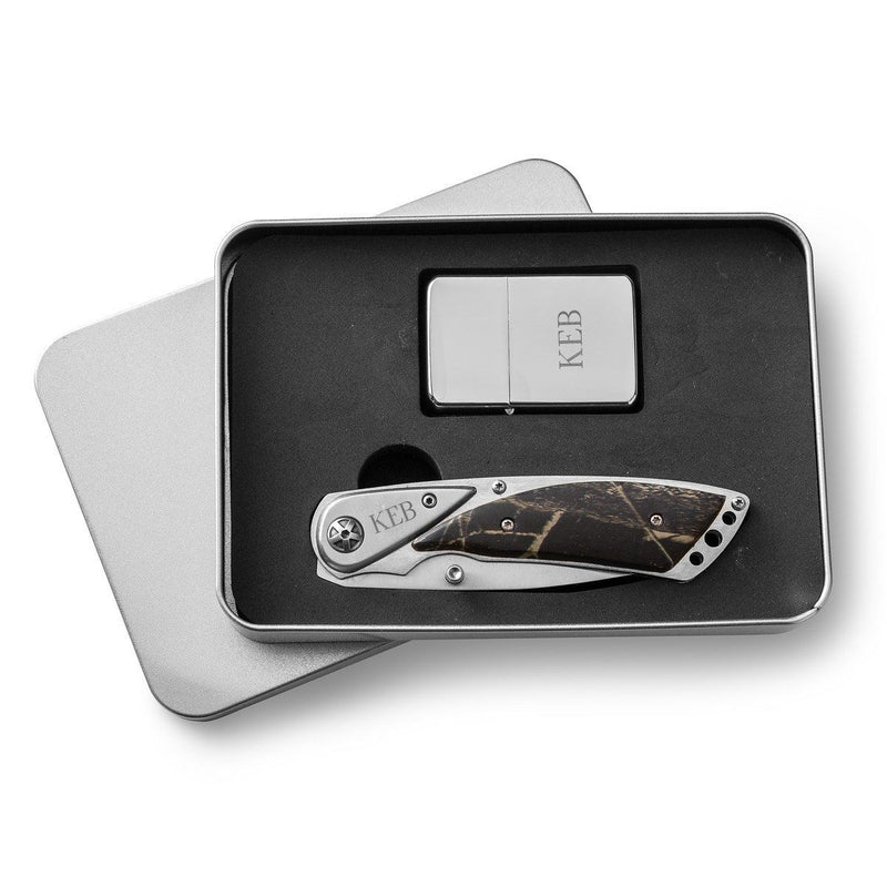 Personalized Hunter Gift Set Camouflage Pocket Knife & Lighter -  - JDS