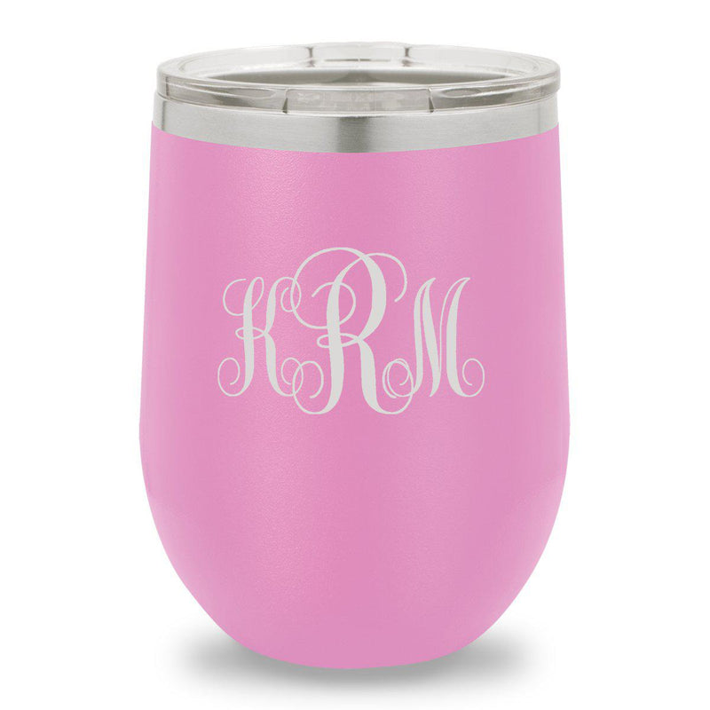 Personalized Light Purple 12oz. Insulated Wine Tumbler - Interlocking Monogram - JDS