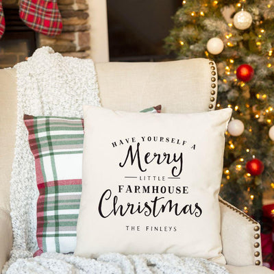 Personalized Farmhouse Christmas Throw Pillow Covers -